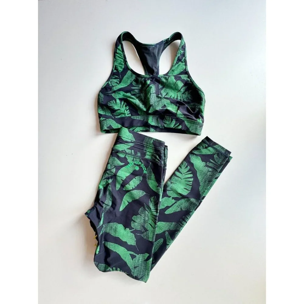 THE UPSIDE Green Palm Lead Print Anna Bra 29" Leggings Workout Set, Size M/US8 - Picture 4 of 16